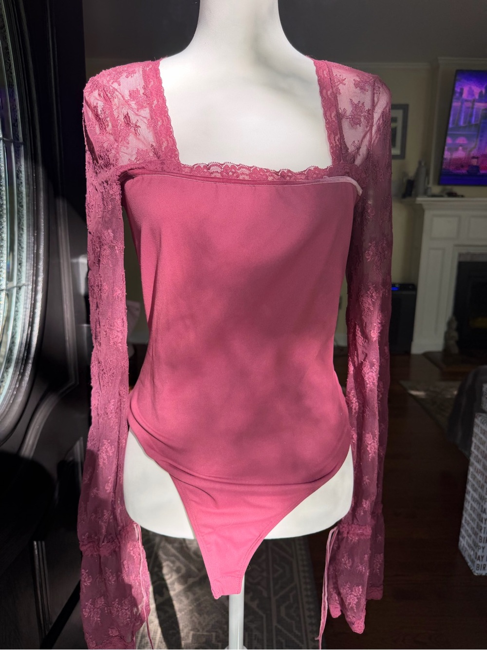 Free People intimately Mauve Lace Long-Sleeve Bodysuit